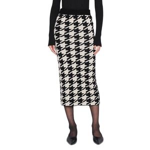 Anine Bing Large Houndstooth Print Grey Black Knit Straight Skirt XS NEW Midi